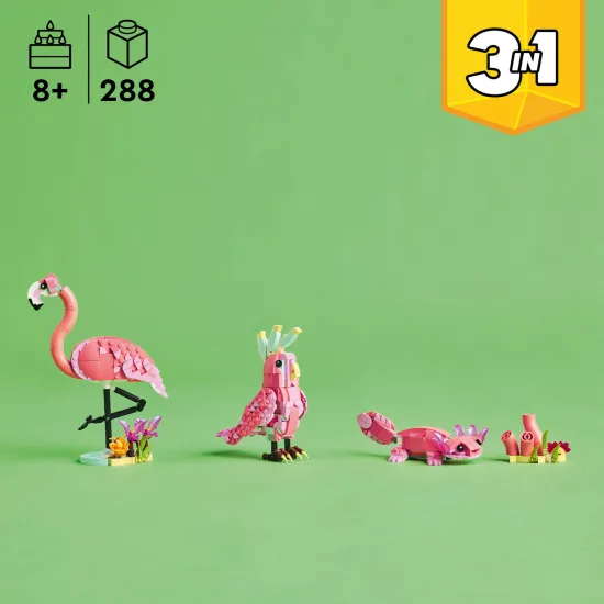 LEGO® Creator 3 az 1-ben készlet rózsaszín flamingóval, kakaduval és axolotllal – szórakoztató és kreatív építkezés gyerekeknek
