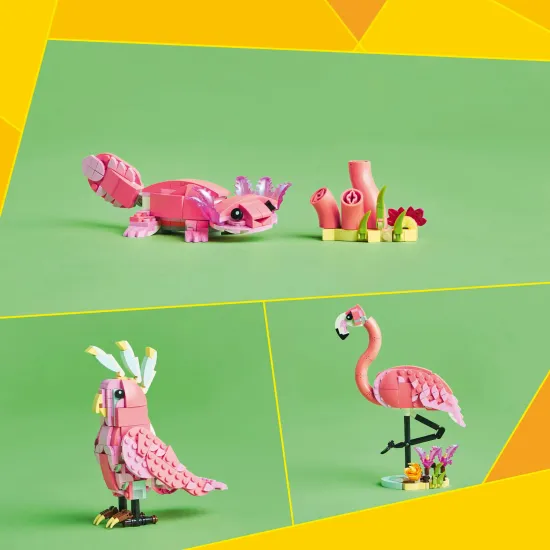 LEGO® Creator 3 az 1-ben készlet rózsaszín flamingóval, kakaduval és axolotllal – szórakoztató és kreatív építkezés gyerekeknek