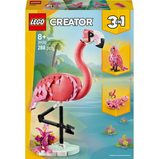 LEGO® Creator 3 az 1-ben készlet rózsaszín flamingóval, kakaduval és axolotllal – szórakoztató és kreatív építkezés gyerekeknek