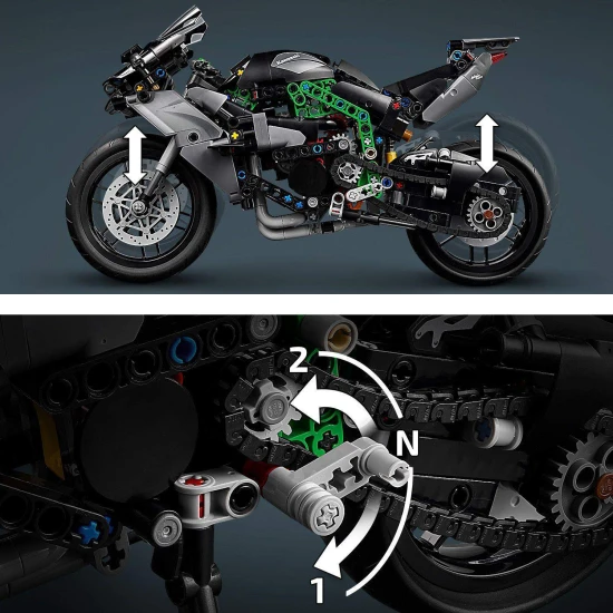 LEGO® Technic Kawasaki Ninja H2R motorkerékpár (42170) - modell kormányzással, felfüggesztéssel, sebességváltóval és mozgó motorral