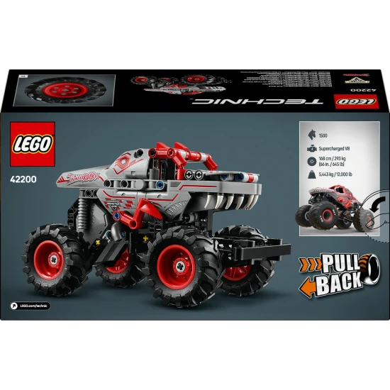 LEGO TECHNIC 42200 Monster Jam ThunderROARus tekercsmotorral LEGO® Technic 42200 Monster Jam™ ThunderROARus™ – Monster truck kihúzható motorral, valósághű részletekkel és agresszív kialakítással.