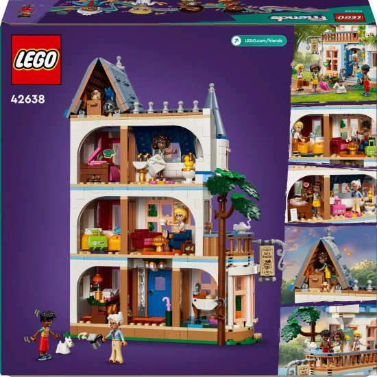 LEGO Friends Stílusos szálloda egy kastélyban francia dizájnnal, luxuslakosztály karmos lábfürdővel, télikert, recepciós pult és egy titokzatos tetőtér, tele történelmi műtárgyakkal.
