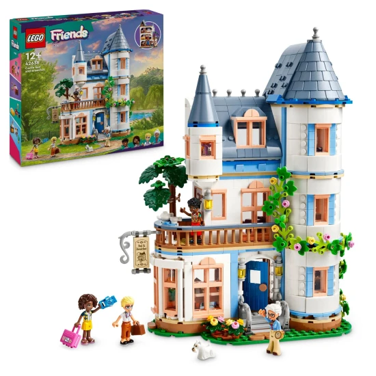 LEGO Friends Stílusos szálloda egy kastélyban francia dizájnnal, luxuslakosztály karmos lábfürdővel, télikert, recepciós pult és egy titokzatos tetőtér, tele történelmi műtárgyakkal.