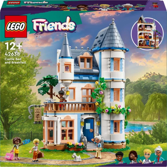 LEGO Friends Stílusos szálloda egy kastélyban francia dizájnnal, luxuslakosztály karmos lábfürdővel, télikert, recepciós pult és egy titokzatos tetőtér, tele történelmi műtárgyakkal.
