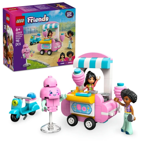 LEGO® Friends 42643 Vattacukorállvány és robogó – Szórakoztató játék gyerekeknek mini babákkal és kabalával.
