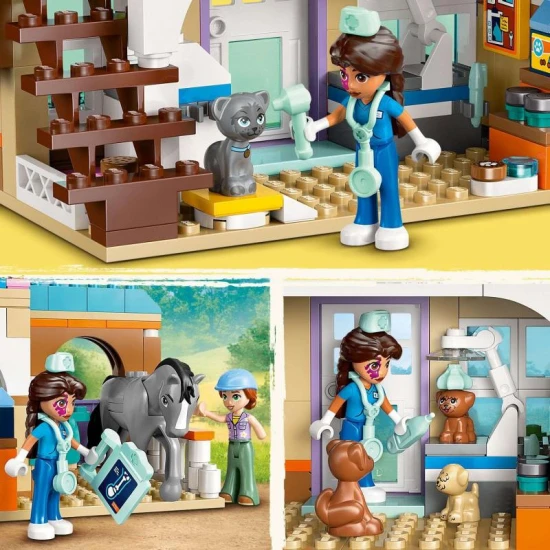 LEGO Friends 42651 – Állatkórház lovaknak és házi kedvenceknek minifigurákkal, lóval, kutyákkal és macskával