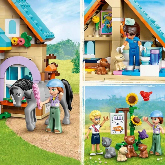 LEGO Friends 42651 – Állatkórház lovaknak és házi kedvenceknek minifigurákkal, lóval, kutyákkal és macskával