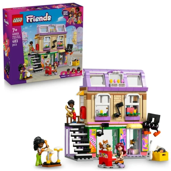 LEGO Friends 42653 – Hangszershop és lakás minifigurákkal és corgival