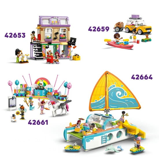 LEGO Friends 42654 Pónifarm és istálló – minibabák, pónik, macska, kocsi és kiegészítők kreatív játékhoz