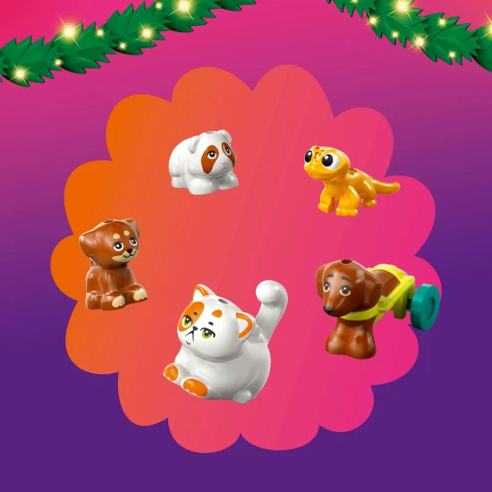 LEGO Friends Adventi naptár 2025 42668 – 5 minibaba, 5 háziállat és 24 meglepetés ünnepi tevékenységekkel