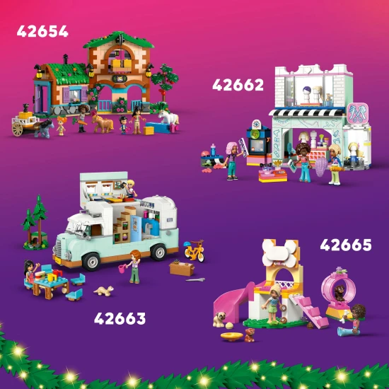LEGO Friends Adventi naptár 2025 42668 – 5 minibaba, 5 háziállat és 24 meglepetés ünnepi tevékenységekkel
