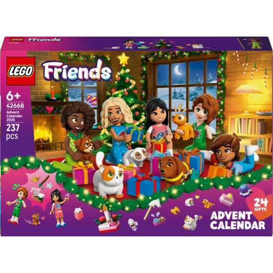 LEGO Friends Adventi naptár 2025 42668 – 5 minibaba, 5 háziállat és 24 meglepetés ünnepi tevékenységekkel