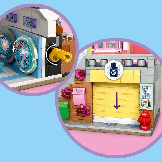 LEGO® Friends 42670 Heartlake apartmanok és üzletek – kreatív építőkészlet 9 karakterrel, pékséggel, kerámiastúdióval és egyéb részletekkel.