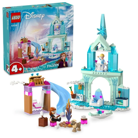 LEGO Ice Kingdom: Elza és a kastély építőkészlet Elza és Anna minifigurákkal, Bruni és a rénszarvas háziállatokkal, konyhával, kandallóval, hintával, csúszdával, tábortűzzel és jégkenuval. 