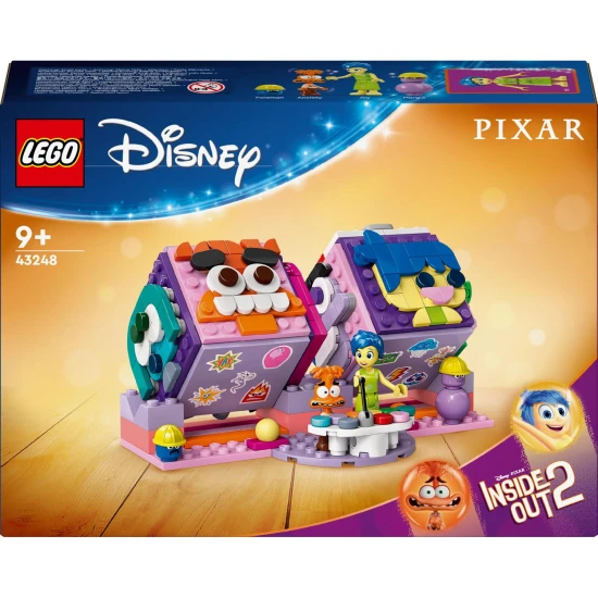 LEGO® Disney In Head 2 filmkészlet 2 megépíthető kockával, Joy and Anxiety mini babákkal, szeszélyes jelekkel, valamint Foreman és Margie figurákkal. A makett színes emléklabdákat és egy kockáknak való kiállítási standot tartalmaz.