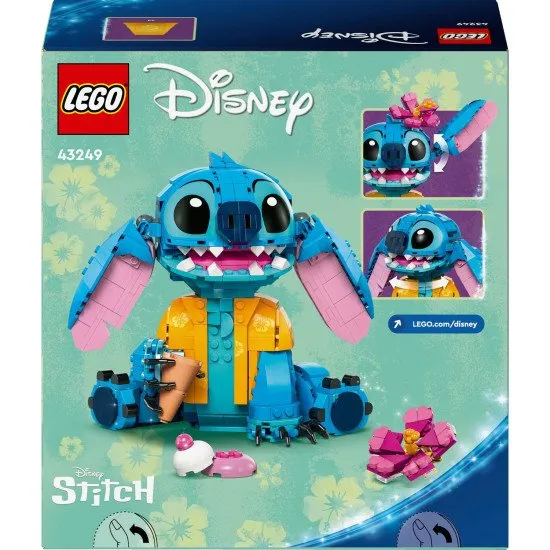 Játssz és mutasd be a LEGO® Disney Stitch-et mozgatható fülekkel, forgó fejjel, megépíthető fagylalttölcsérrel és virággal. Ideális ajándék Lilo és Stitch rajongóinak.