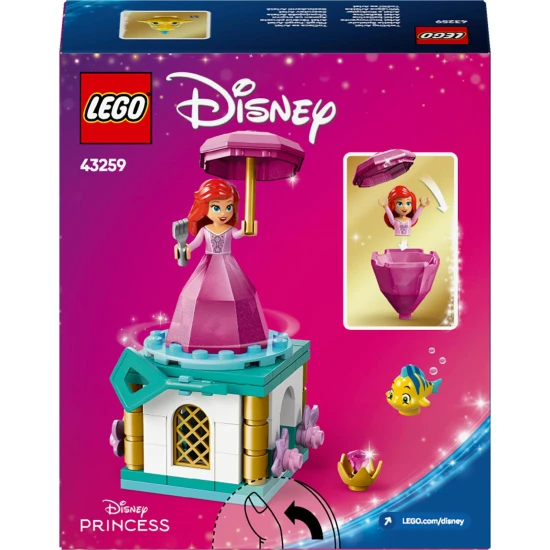 LEGO® Disney Rotating Ariel - gyönyörű építőkészlet forgó állvánnyal, Ariel és Fluttershy figurákkal és tárolóhellyel egy „gyémánt” ruhában