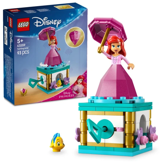 LEGO® Disney Rotating Ariel - gyönyörű építőkészlet forgó állvánnyal, Ariel és Fluttershy figurákkal és tárolóhellyel egy „gyémánt” ruhában