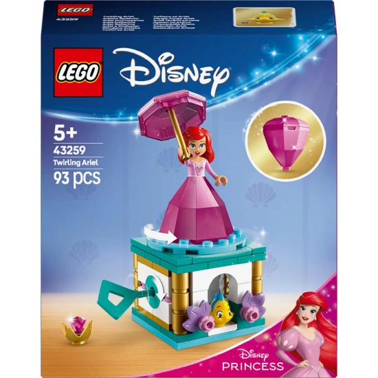 LEGO® Disney Rotating Ariel - gyönyörű építőkészlet forgó állvánnyal, Ariel és Fluttershy figurákkal és tárolóhellyel egy „gyémánt” ruhában
