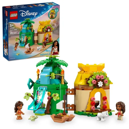 LEGO® Disney Vaiana – Szigetépítő készlet csónakkal, Vaiana, Simey és Pua karakterekkel a kalandjátékokhoz.
