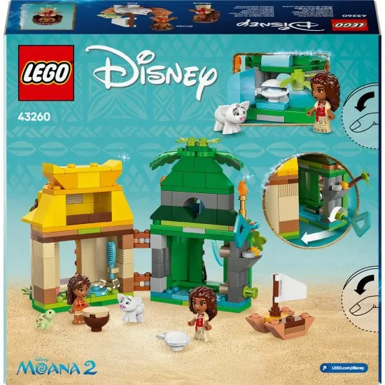 LEGO® Disney Vaiana – Szigetépítő készlet csónakkal, Vaiana, Simey és Pua karakterekkel a kalandjátékokhoz.