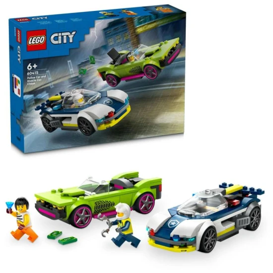 LEGO City 60415 – Rendőrautó és sportautó hajsza minifigurákkal, rendőrrel és bűnözővel