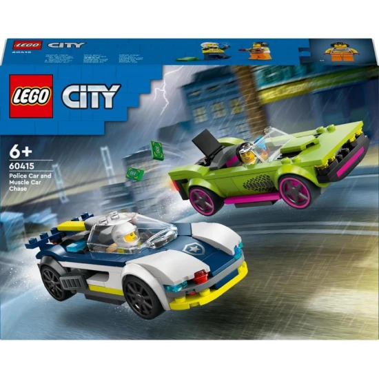 LEGO City 60415 – Rendőrautó és sportautó hajsza minifigurákkal, rendőrrel és bűnözővel