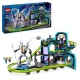 LEGO City hullámvasút kocsikkal, arcade játékkonzolokkal és mozgó robottal, akciódús utazást kínál egy videojátékokkal és futurisztikus elemekkel teli vidámparkban.