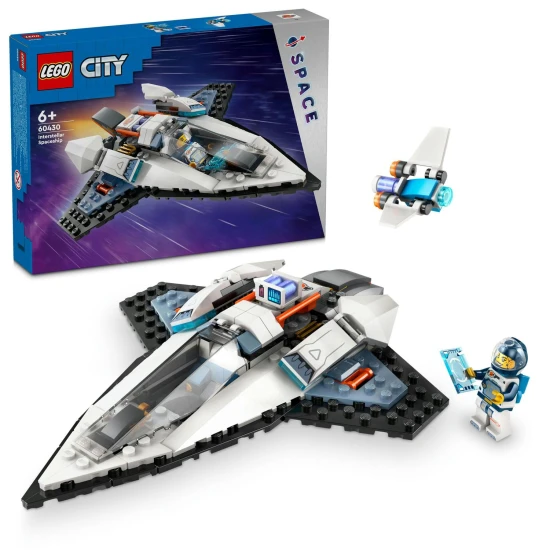 LEGO CITY Csillagközi űrhajó kihajtható főhajtóművekkel, játék akkumulátorral a gyors induláshoz, és egy drónnal, amely sugárhajtású csomaggá válik az űrstáb minifigurájához.