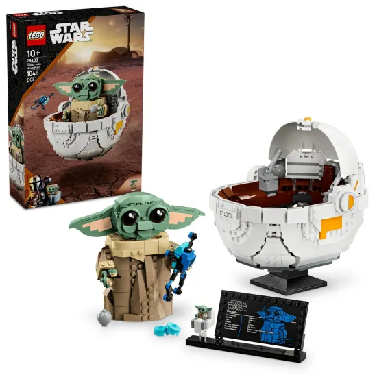LEGO Grogu™ lebegő babakocsiban – mozgó alkatrészeket tartalmazó részletes készlet a Star Wars rajongóinak.