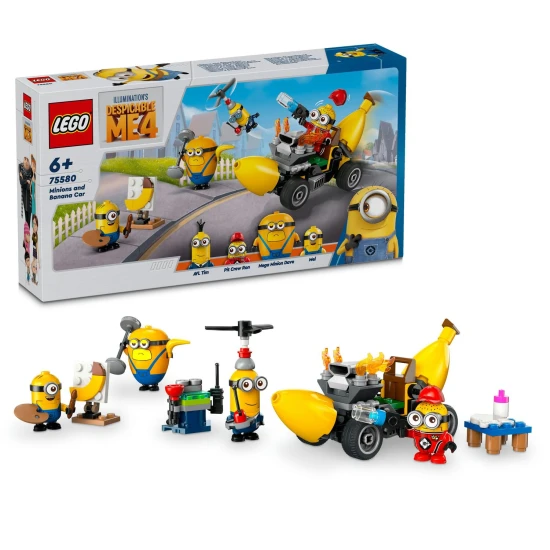 LEGO Mimoni és banán autó 4 Mimonival és kiegészítőkkel