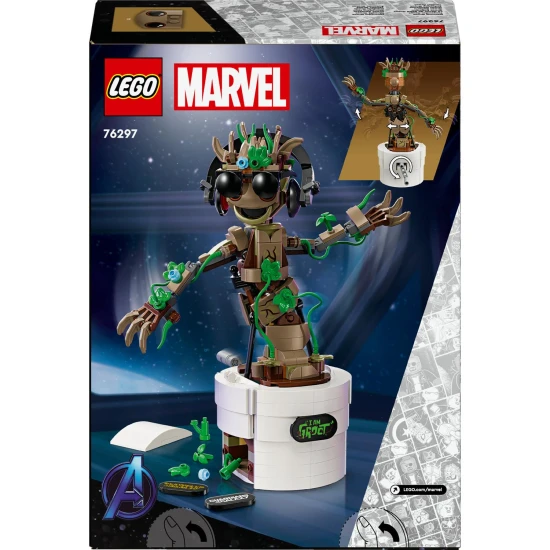LEGO Groot táncoló, LEGO Groot mozgó ágakkal, Dancing Groot kiegészítőkkel, LEGO Groot fejhallgatóval és napszemüveggel