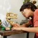 LEGO® Jurassic World T-Rex koponya és kövületek játékkészlet gyerekeknek, állvány információs táblával, nyitható állkapocs és rejtett „borostyán” darab.