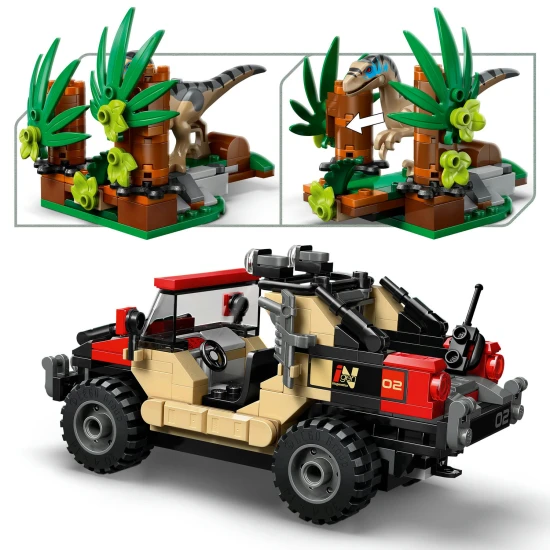 LEGO Jurassic World 76972 Menekülés a raptor elől a terepjáróban Velociraptorral és minifigurákkal