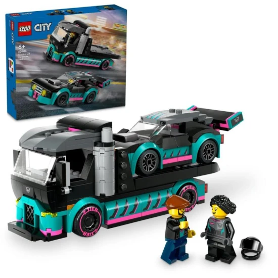 A funkcionális rakodórámpával ellátott versenyautó ámulatba ejti a gyerekeket. LEGO City teherautó versenyautóval.