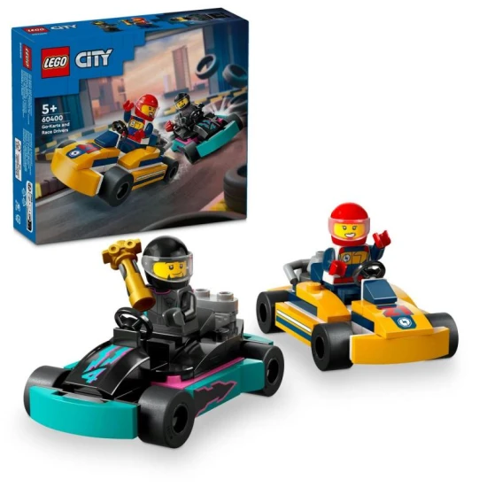Játssz egy izgalmas versenyt ezekkel a gokartokkal és versenyzőikkel a LEGO City gokartokkal és versenyzőkkel.