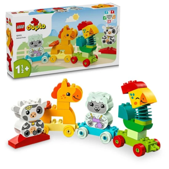 Állítsd össze az állatokat, tedd fel őket a vonatra, és indulj el velük egy utazásra a Lego Duplo Állatvonattal.