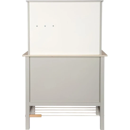 Gyerek fa konyha Ízletes szürke fénnyel, hanggal és fém kiegészítőkkel