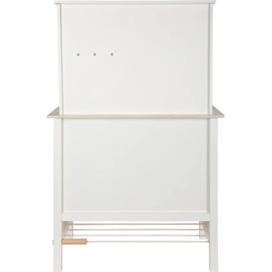 Gyerek fa konyha Ízletes fehér fénnyel, hanggal és fém kiegészítőkkel