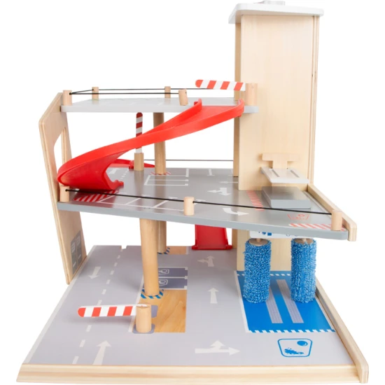 Háromszintes garázs mágneses elemekkel kis versenyzőknek.