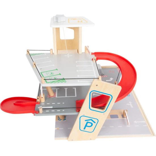 Háromszintes garázs mágneses elemekkel kis versenyzőknek.