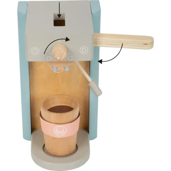 Ízletes fa kávéfőző kiegészítőkkel kis baristáknak.