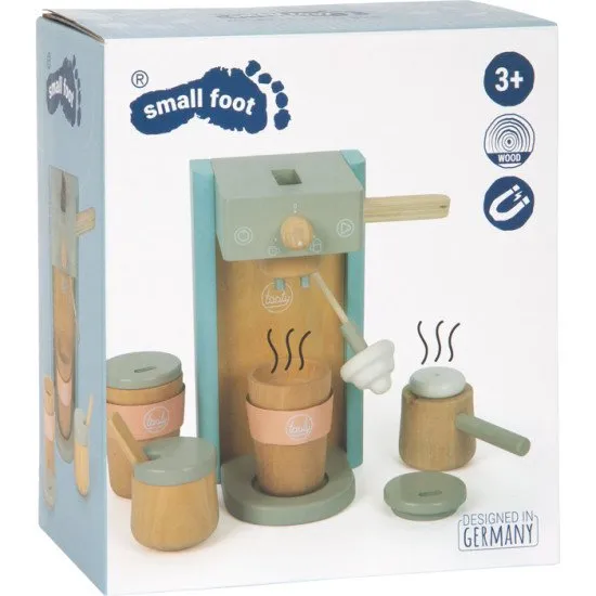 Ízletes fa kávéfőző kiegészítőkkel kis baristáknak.