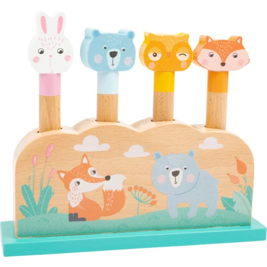 Fából készült lövöldözős betét Állatok - színes játék a motoros készségek fejlesztésére.