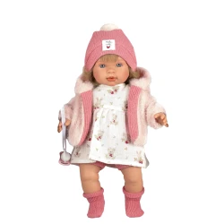 Llorens Baba Hangokkal és Puha Testtel Carla virágos ruhában 42 cm