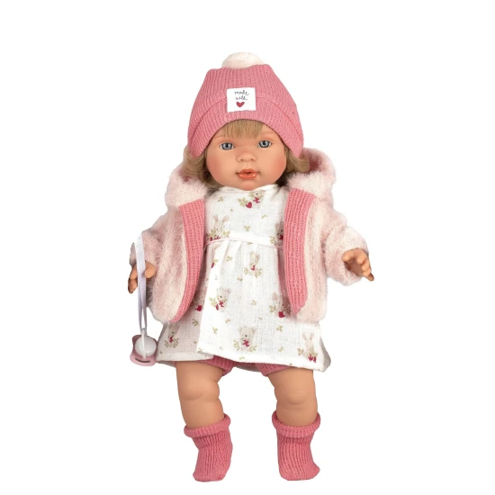 Llorens Baba Hangokkal és Puha Testtel Carla virágos ruhában 42 cm