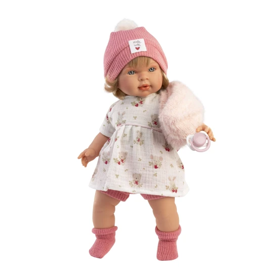 Llorens Baba Hangokkal és Puha Testtel Carla virágos ruhában 42 cm