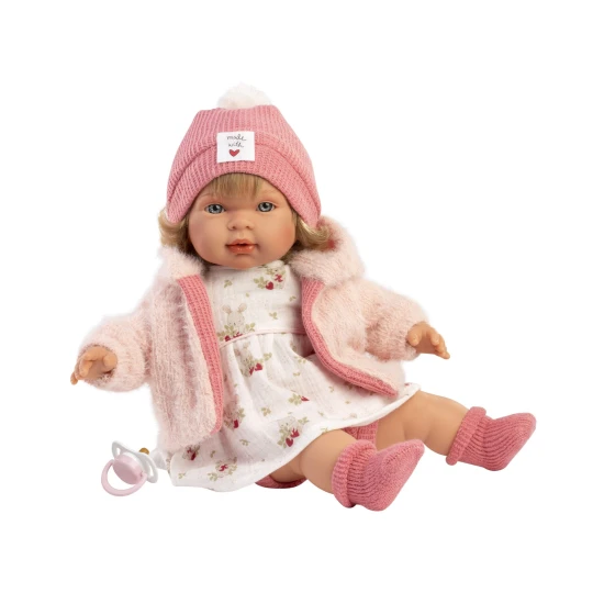 Llorens Baba Hangokkal és Puha Testtel Carla virágos ruhában 42 cm