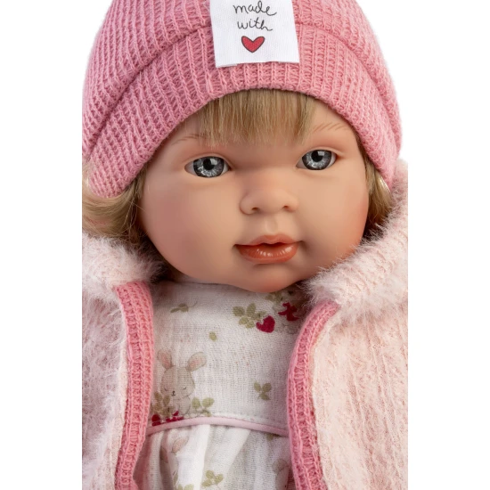 Llorens Baba Hangokkal és Puha Testtel Carla virágos ruhában 42 cm