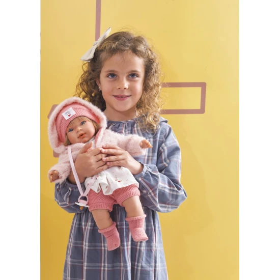Llorens Baba Hangokkal és Puha Testtel Carla virágos ruhában 42 cm